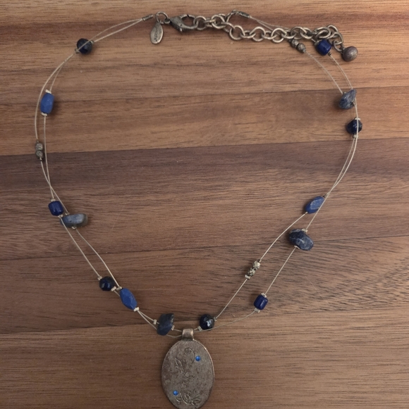 None Jewelry - Elegant Blue and Silver Pendant Necklace